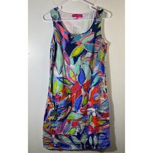 Womens Claire Desjardins Party in August Art Watercolor Linen Dress XS #5‎